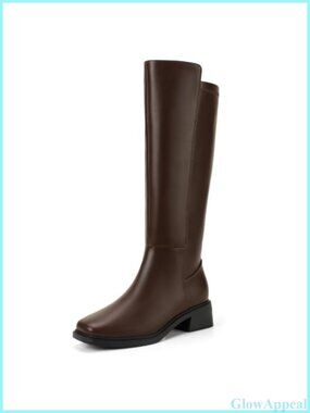 IDIFU Knee High Boots Low Heel Square Toe Tall Boots